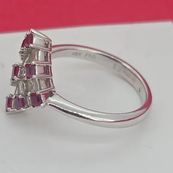 18ct White Gold Fancy Ruby & Diamond Ring- Magnified 