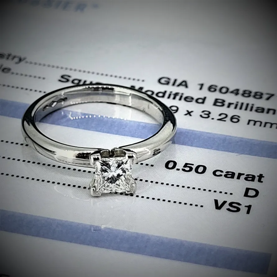 Diamond Rings Ireland  - Platinum Princess Cut GIA Certified Solitaire 0.50cts