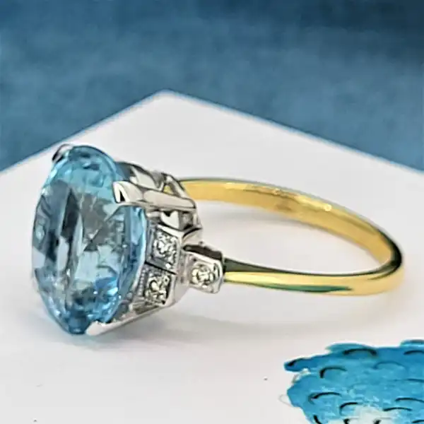 18ct Yellow Gold Aquamarine & Diamond Ring-large-aquamarine-dia-ring.webp
