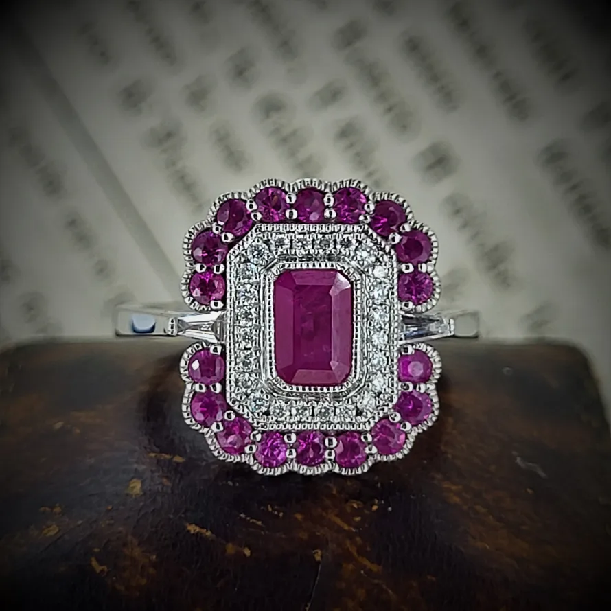 Ruby Jewellery Ireland  - Fabulous 18ct White Gold Ruby and Diamond Dress Ring 