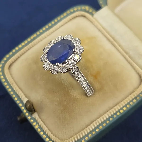 Diamond and Sapphire Ring in 18ct White Gold- Front View 