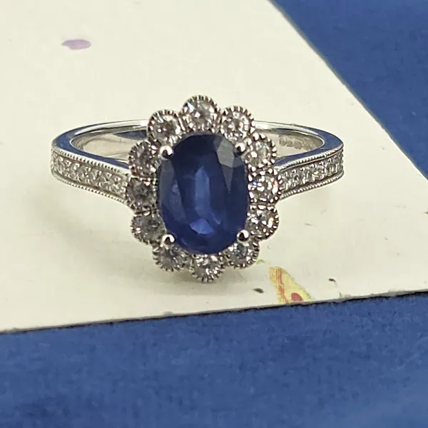 Diamond and Sapphire Ring in 18ct White Gold- Crown View 