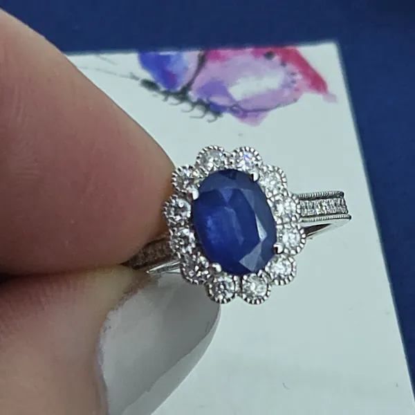Diamond and Sapphire Ring in 18ct White Gold-Original 
