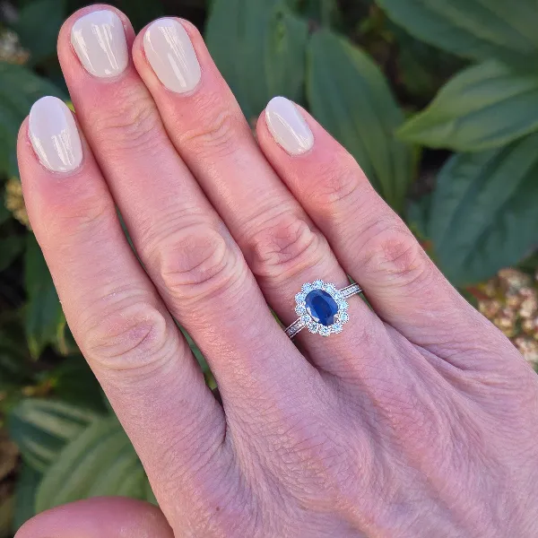 Diamond and Sapphire Ring in 18ct White Gold-Left View 