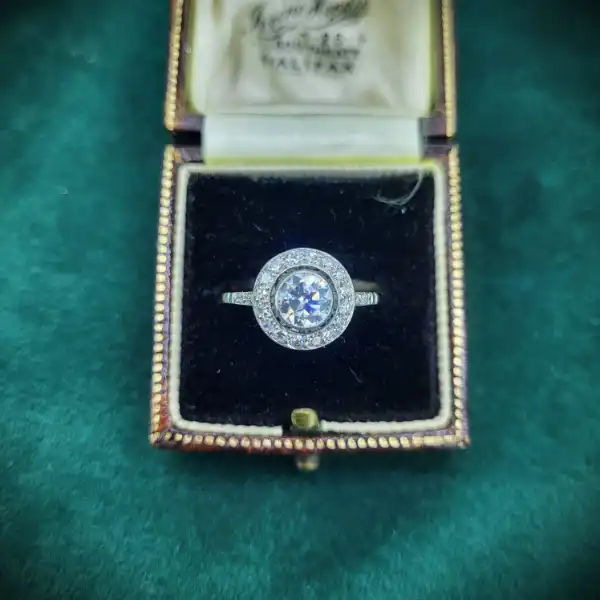 Diamond Rings Ireland  - Antique Old European Cut Diamond Ring with Halo Setting