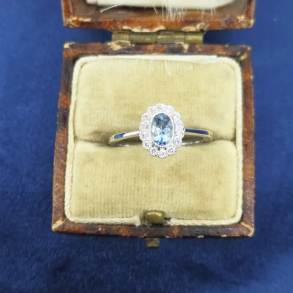 Aquamarine & Diamond Cluster in 18ct White Gold- Side View 