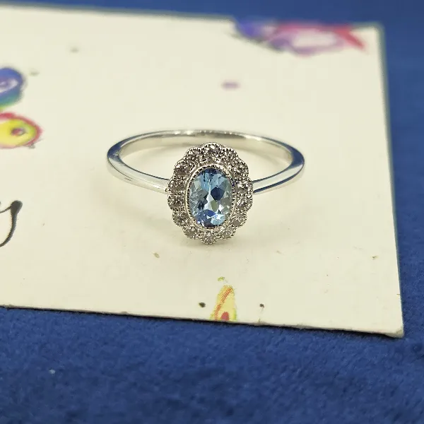 Aquamarine & Diamond Cluster in 18ct White Gold- Reverse Angle 