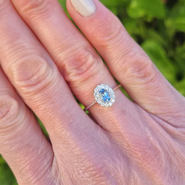 Aquamarine & Diamond Cluster in 18ct White Gold-Original 