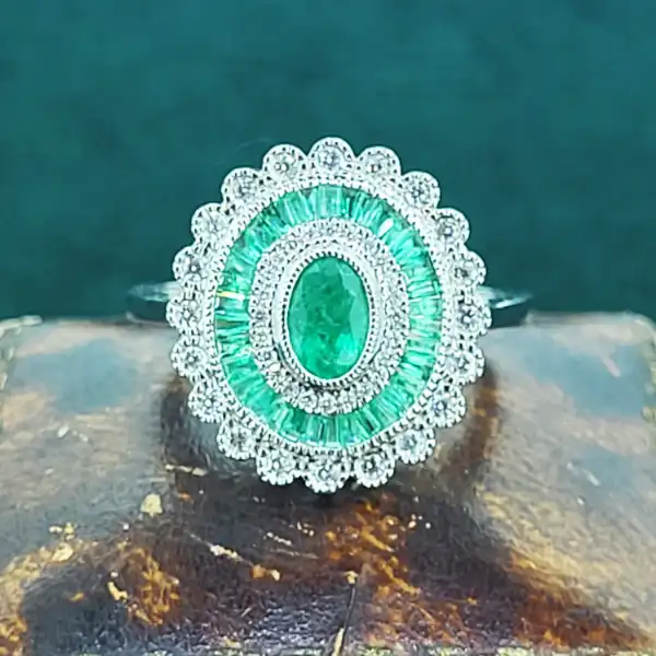 18ct White Gold Emerald & Diamond Ring-oval-emerald-diamond-art-deco-ring-white-gold.webp