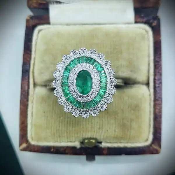 Emerald Rings Ireland  - 18ct White Gold Emerald & Diamond Ring