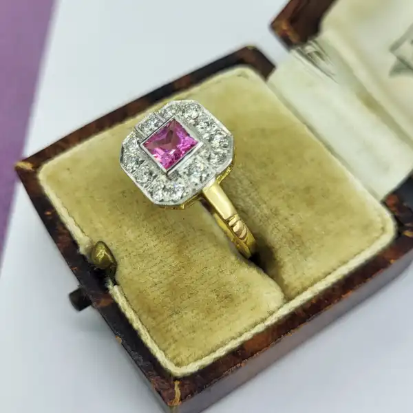 18ct Art Deco Pink Sapphire & Diamond Ring-pink-sapphire-diamond-ring-in-18ct-art-deco.webp