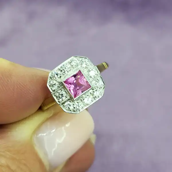 18ct Art Deco Pink Sapphire & Diamond Ring-pink-sapphire-diamond-ring-in-18ct-art-deco.webp