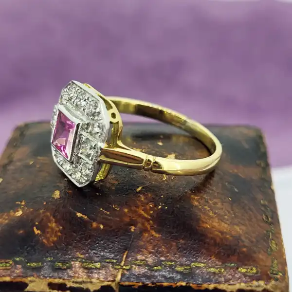 18ct Art Deco Pink Sapphire & Diamond Ring-pink-sapphire-diamond-ring-in-18ct-art-deco.webp