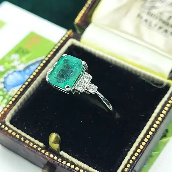 Platinum Art Deco Diamond and Emerald Ring-plat-emerald-diamond-art-deco-ring-2.50cts.webp