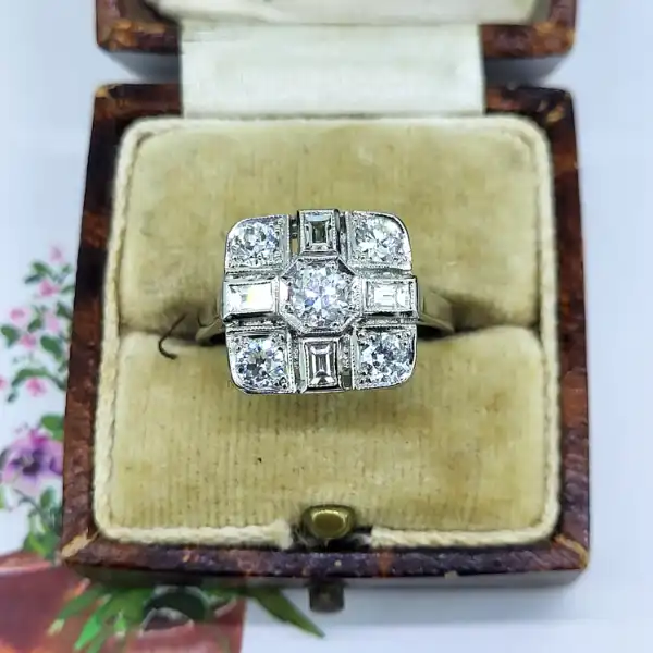 Platinum Art Deco Diamond Ring 1.35cts-plat-round-and-baguette-art-deco-ring.webp