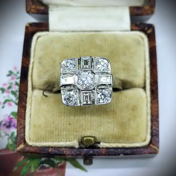 diamond Stock: Platinum Art Deco Diamond Ring 1.35cts
