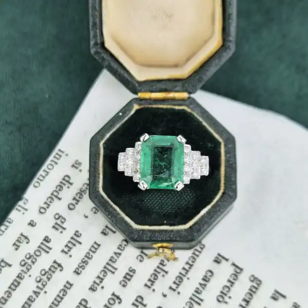 Platinum 3ct Emerald & Diamond Ring-platinum-3ct-art-deco-ring-with-diamonds.webp