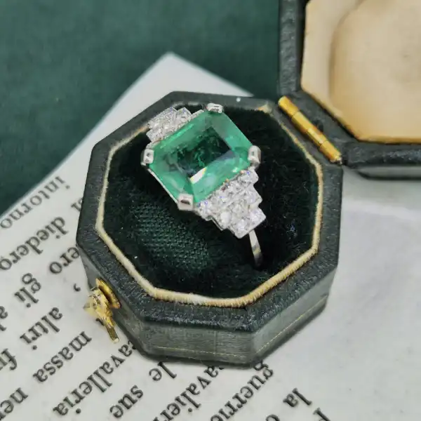 Platinum 3ct Emerald & Diamond Ring-platinum-3ct-art-deco-ring-with-diamonds.webp