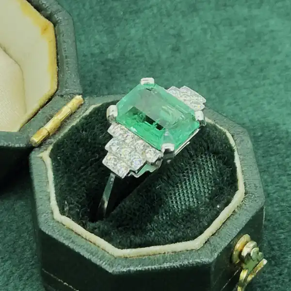 Platinum 3ct Emerald & Diamond Ring-platinum-3ct-art-deco-ring-with-diamonds.webp