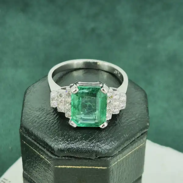 Platinum 3ct Emerald & Diamond Ring-platinum-3ct-art-deco-ring-with-diamonds.webp