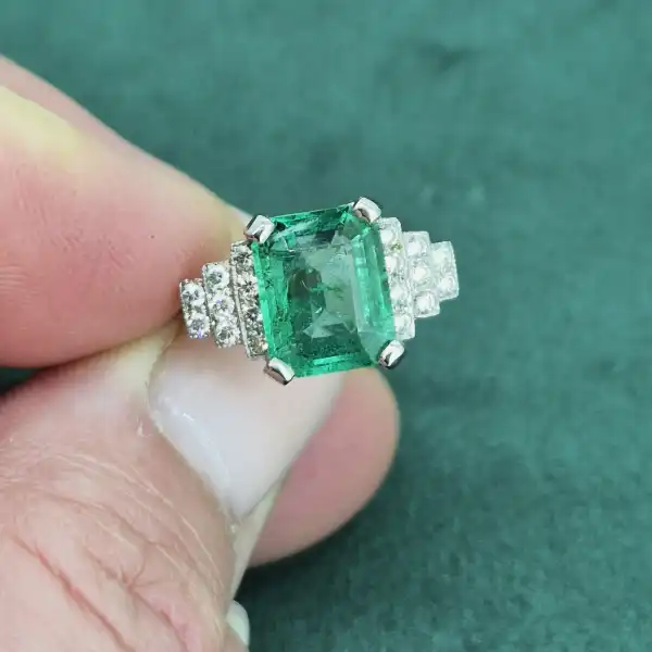 Platinum 3ct Emerald & Diamond Ring-platinum-3ct-art-deco-ring-with-diamonds.webp