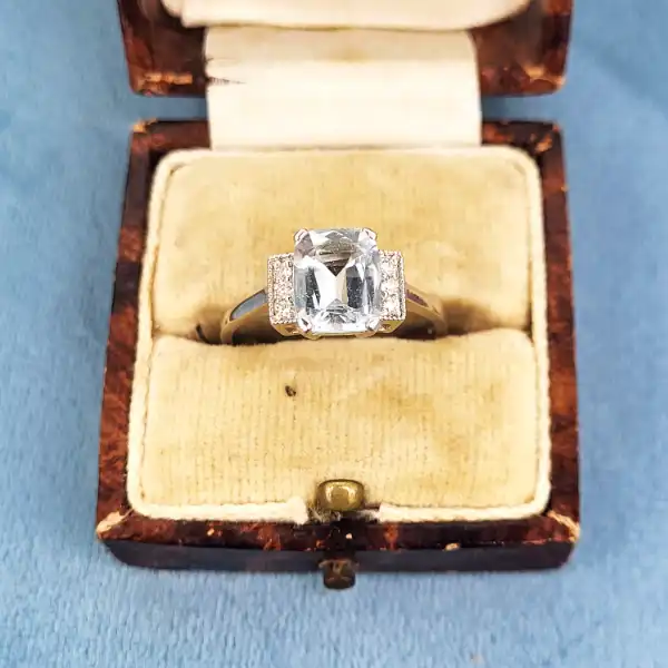 Platinum Art Deco Diamond and Aquamarine Ring-platinum-art-deco-aqua-ring.webp