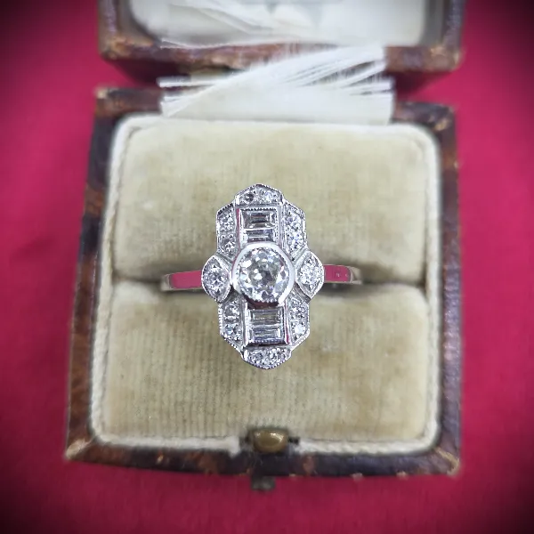 Art Deco Diamond Ring in Platinum - Side View 