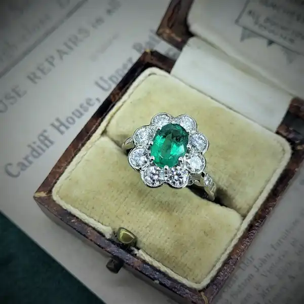 Emerald Jewellery Ireland  - 18ct Yellow Gold Emerald & Diamond Cluster Ring