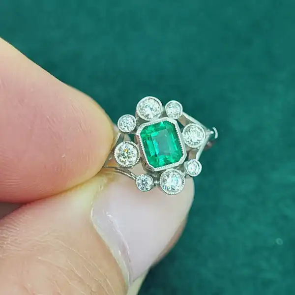 Antique Emerald & Diamond Ring set in Platinum-platinum-emerald-and-diamond-vintage-ring.webp