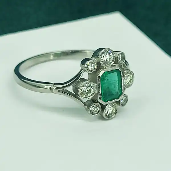 Antique Emerald & Diamond Ring set in Platinum-platinum-emerald-and-diamond-vintage-ring.webp