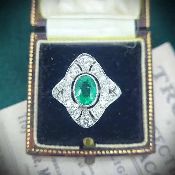  Thumbnail of Exquisite Emerald and Diamond Art Deco Ring in Platinum