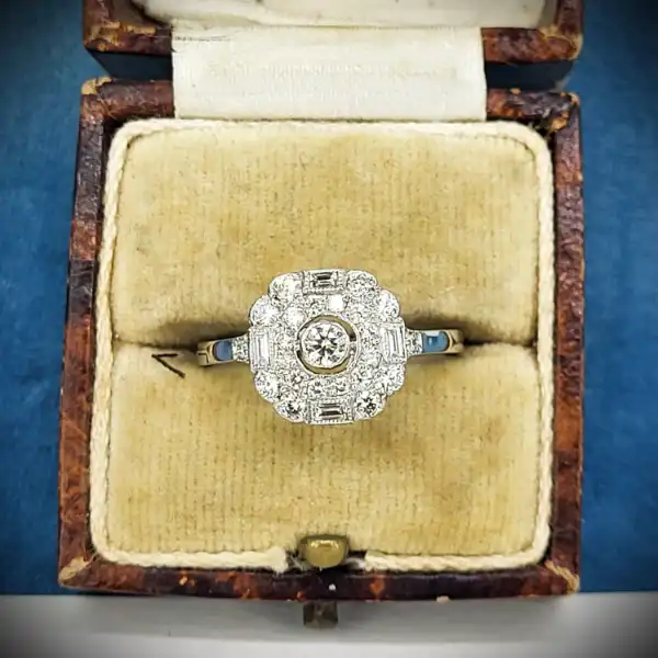 diamond Stock: Platinum Art Deco Diamond Cluster Ring