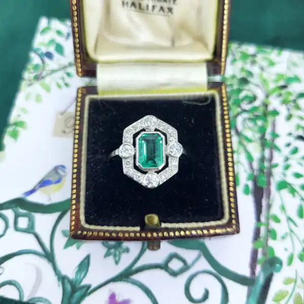 Platinum Art Deco Emerald and Diamond Ring-platinum-rub-over-art-deco-emerald-diamond-ring.webp