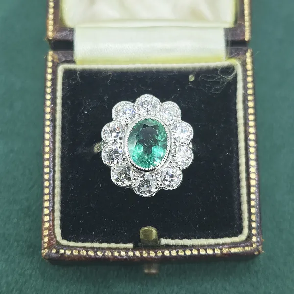 Platinum Victorian Emerald & Diamond Cluster-platinum-victorian-emerald-diamond-floral-cluster.webp