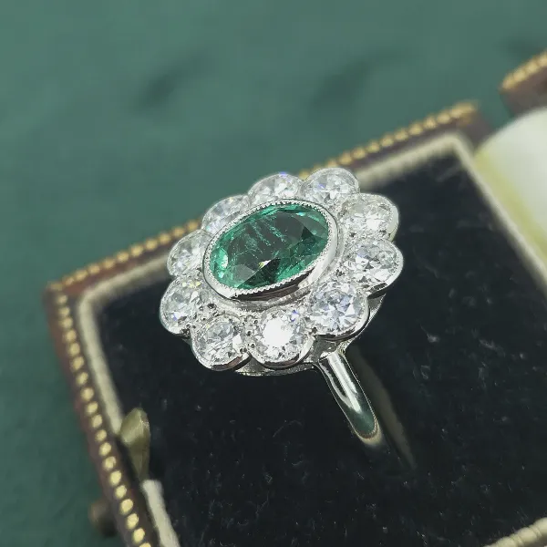 Platinum Victorian Emerald & Diamond Cluster-platinum-victorian-emerald-diamond-floral-cluster.webp
