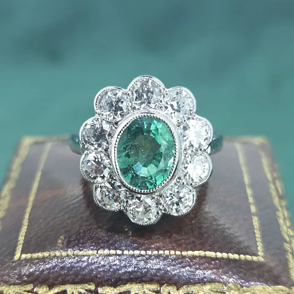 Platinum Victorian Emerald & Diamond Cluster-platinum-victorian-emerald-diamond-floral-cluster.webp