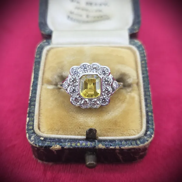 Platinum Yellow Sapphire & Diamond Art Deco Style Ring-platinum-yellow-sapphire-art-deco-style-ring-with-milgrain.webp