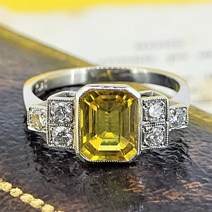 Platinum Art Deco Diamond & Yellow sapphire Ring-repro-diamond-and-citrine-ring.webp