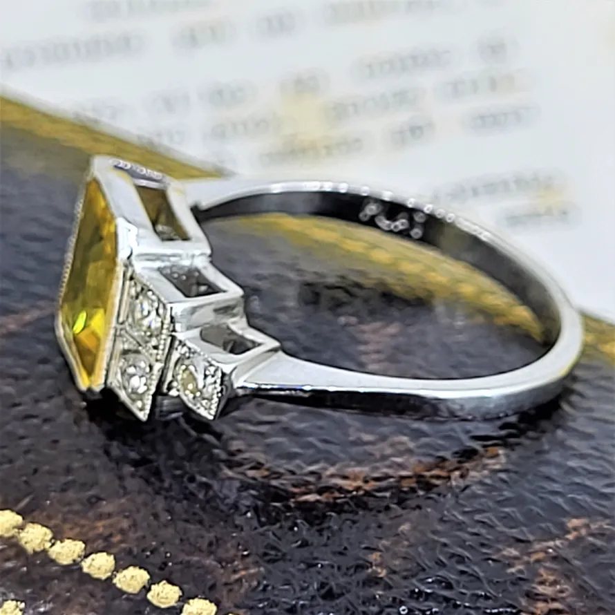 Platinum Art Deco Diamond & Yellow sapphire Ring-repro-diamond-and-citrine-ring.webp