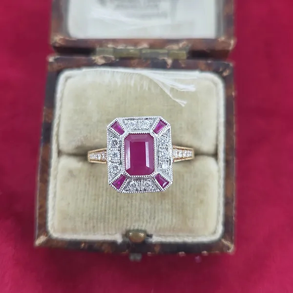 Ruby & Diamond Art Deco Style Ring- Side View 