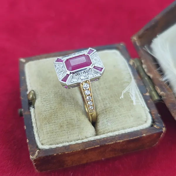 Ruby & Diamond Art Deco Style Ring- Front View 
