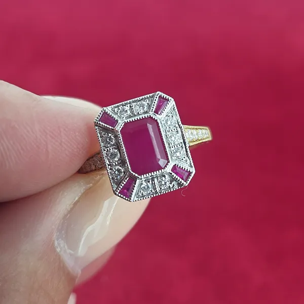 Ruby & Diamond Art Deco Style Ring- Close Up 