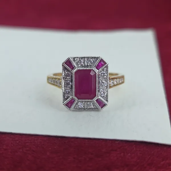 Ruby & Diamond Art Deco Style Ring- Reverse Angle 