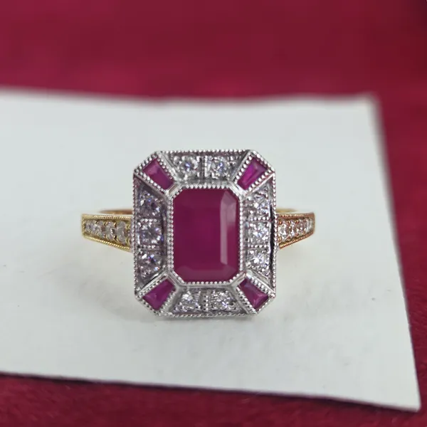 Ruby & Diamond Art Deco Style Ring- Crown View 