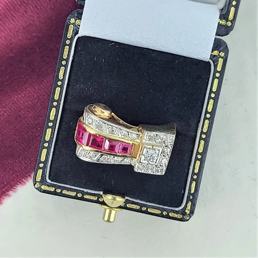 1940s Ruby & Diamond Buckle Ring-ruby-and-diamond-buckle-ring-dublin.webp