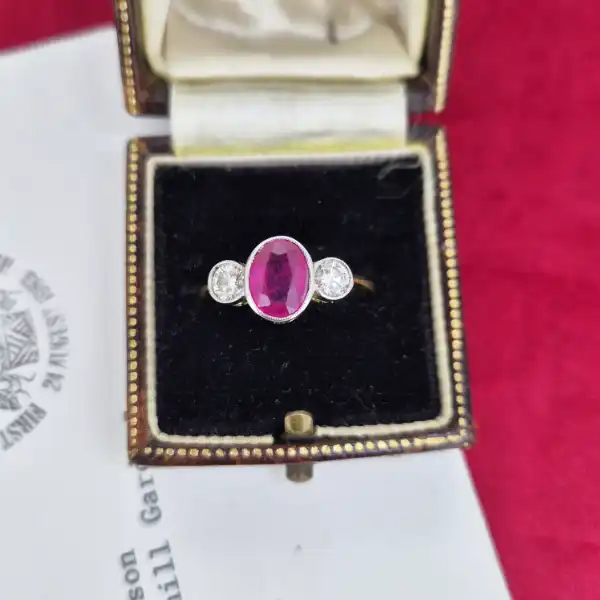 18ct Rub-Over Traditional Ruby and Diamond Trilogy Ring-ruby-and-diamond-rubover-trilogy-ring.webp