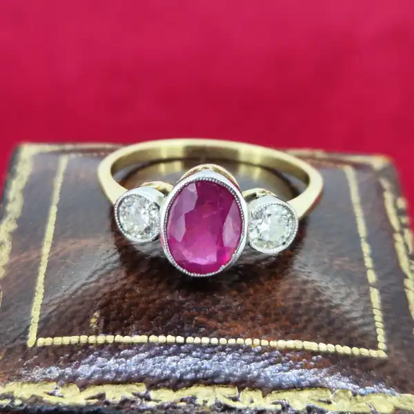 18ct Rub-Over Traditional Ruby and Diamond Trilogy Ring-ruby-and-diamond-rubover-trilogy-ring.webp