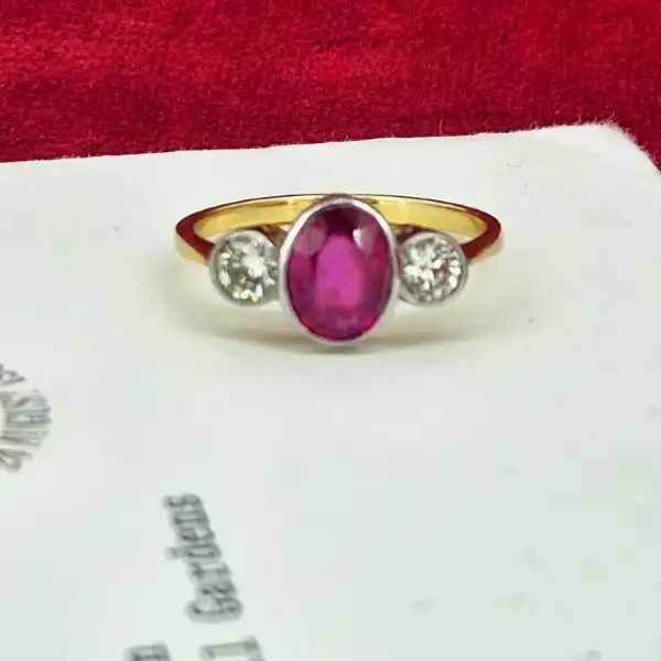 18ct Rub-Over Traditional Ruby and Diamond Trilogy Ring-ruby-and-diamond-rubover-trilogy-ring.webp