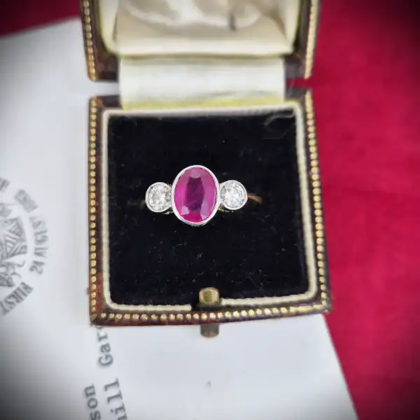  Thumbnail of 18ct Rub-Over Traditional Ruby and Diamond Trilogy Ring