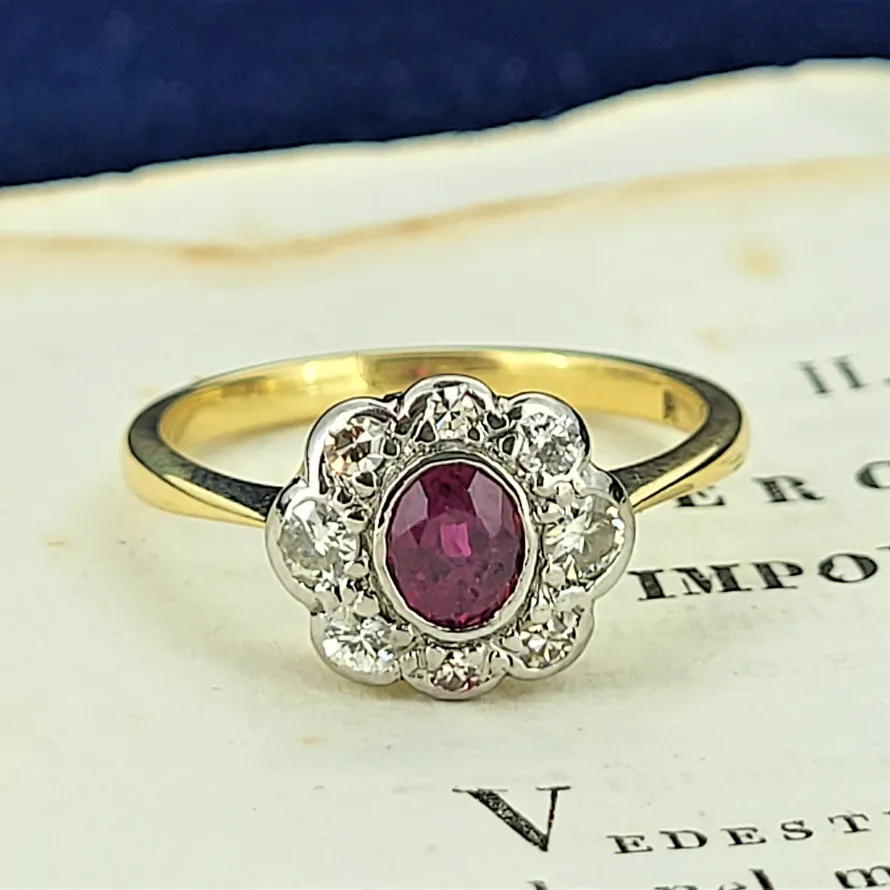 18ct Yellow Gold Vintage Ruby and Diamond Daisy Cluster Ring-ruby-diamond-cluster-ring.webp